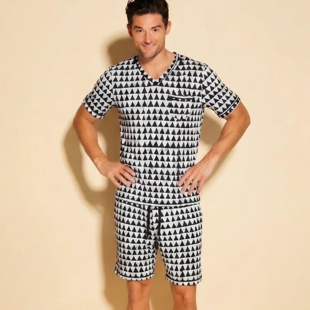 Cosabella Studio 181 Mens‎ Pajama Set Black White Geometric Triangle Sleepwear